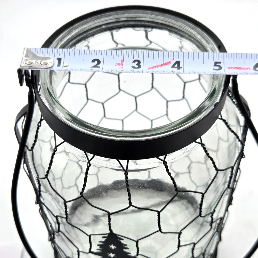 Large Lantern Jar Chicken Wire and Handle with Christmas Tree Country Farmhouse